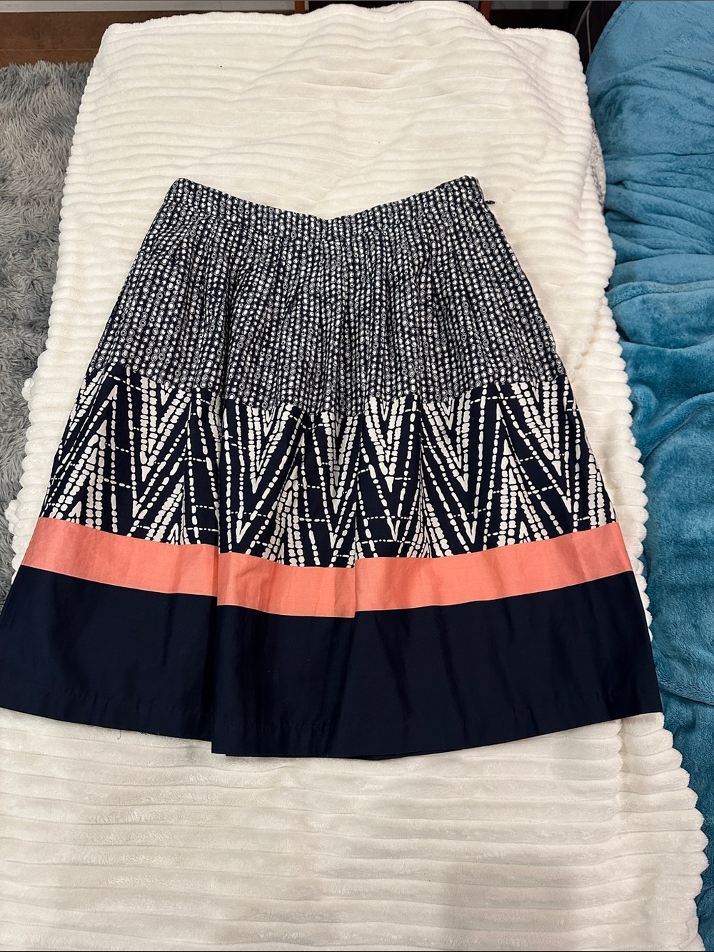 George Navy and Coral Patterned Circle Skirt
